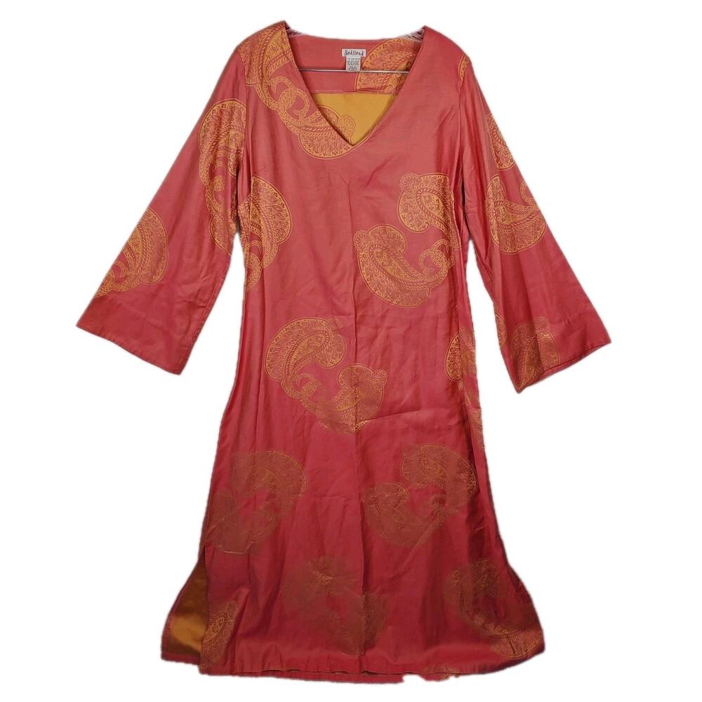 BedHead Paisley V Neck Long Sleeve Fine Cotton Maxi Kaftan Lounge LA Women Large